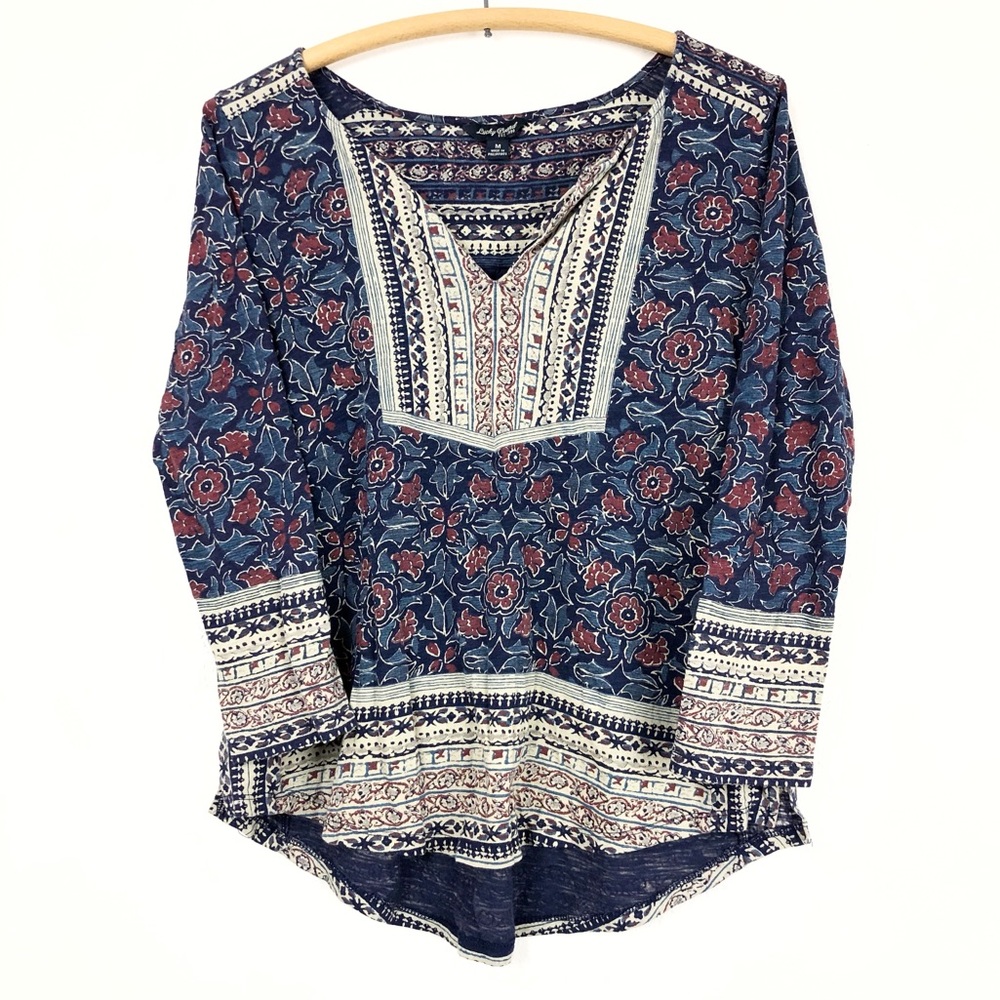 Lucky brand y neckline boho shirt